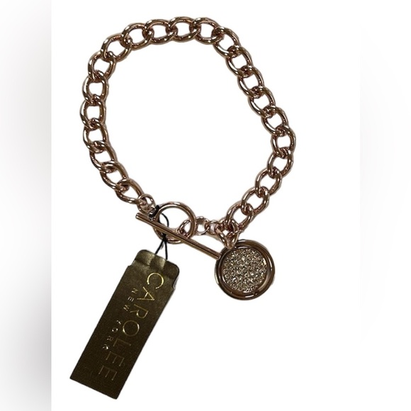 CAROLEE ROSE GOLD TONE CHAIN BRACELET W/ REVERSIBLE CHARM-BLING AROUND THE ROSES - Picture 2 of 4